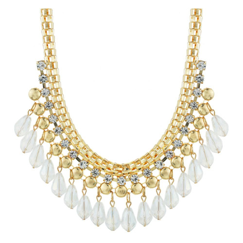 Ожерелье с подвесками из кристаллов, золотых бусин и страз